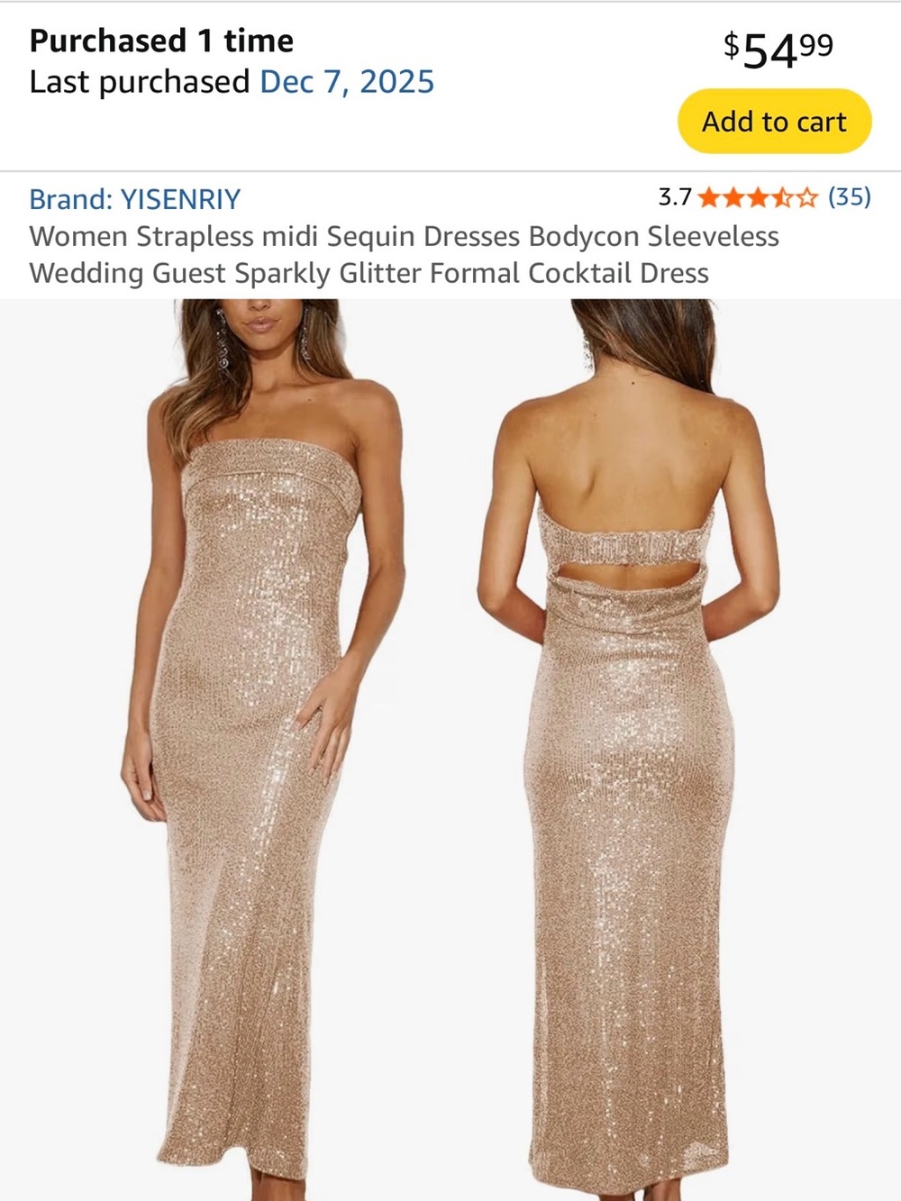 YISENRY 
Women Strapless midi Sequin Dress Bodycon